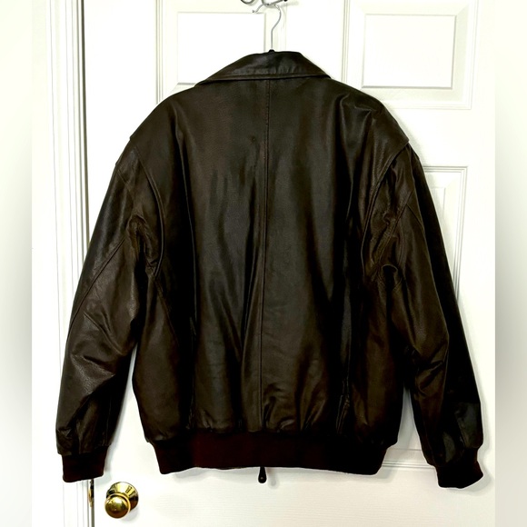VTG EXCELLED LEATHER BOMBER BIKER JACKET AVIATOR BROWN/MAP GRAPHIC LINER  SZ XXL - Picture 7 of 16